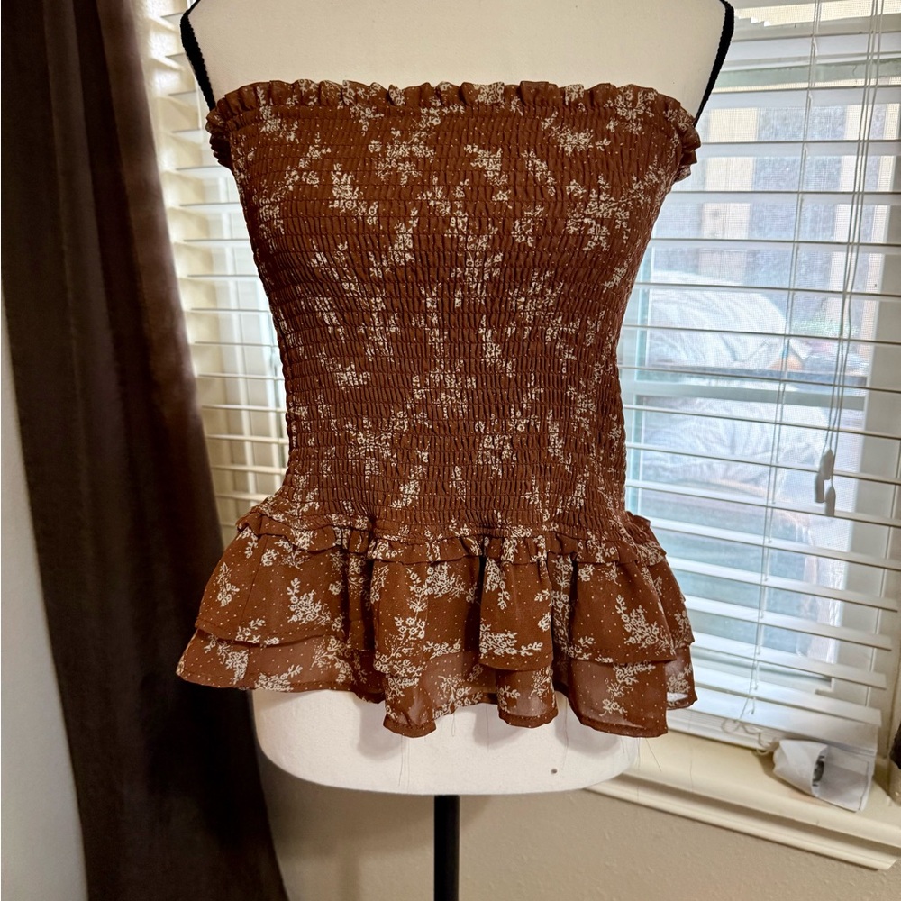 Alter’d State Floral Brown Strapless Top